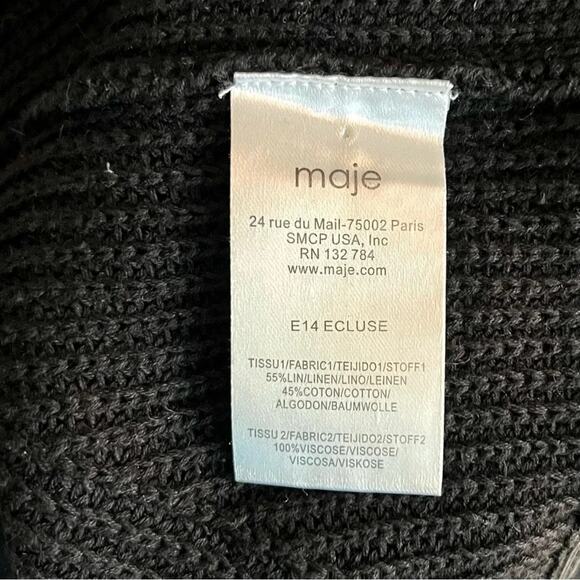 Maje Size M Black Linen Cotton Knit Peplum Hem Crewneck Sweater - Picture 5 of 5